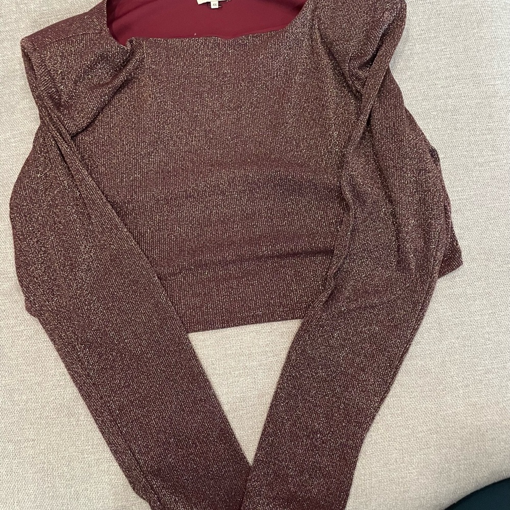 REVOLVE Metallic Burgundy Scoop Neck Knit Sweater